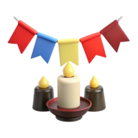 3D Render of Candles and Colorful Flags png