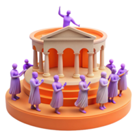 3D Illustration of a Group of People Listening to a Speaker in a Circular Structure png