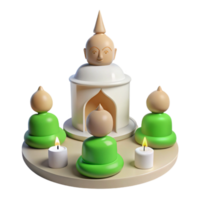 3D Render of Buddhist Shrine with Candles and Figures png