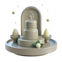 3D Render of Candle on a Tray with Eggs and Flowers png