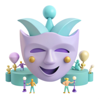 Smiling Mask with Tiny Figures and Balloons png