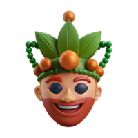 Smiling 3D Cartoon Character with Green Crown and Beads png