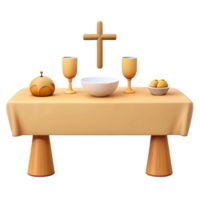 Table Setting with Cross, Chalices, and Bowl png