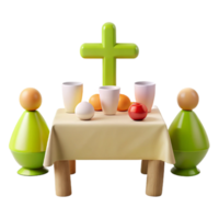 Table Setting with Cross, Cups, and Eggs png