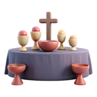 3D Render of a Table Setting with a Cross and Eggs png