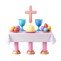 Easter Table Setting with Cross, Eggs, and Candles png