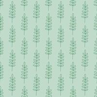 Floral pattern with doodle leaves on a light green background. Seamless botanical texture vector