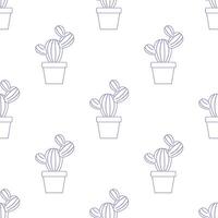 Seamless pattern with cactus to pot, endless botanical texture vector