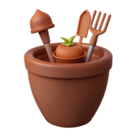 3D Render of Gardening Tools in Pot png