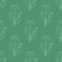 Pattern with the silhouette of a tulip flower on a dark green background, seamless pattern vector