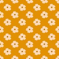 Pattern with small beige flowers on a bright orange background, Floral seamless pattern vector