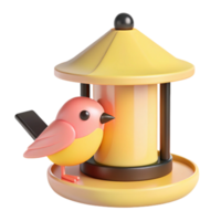 3D Render of a Cute Bird at a Bird Feeder png