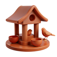 3D Render of a Birdhouse with Two Birds and Bowls png