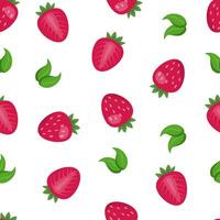 Berry background with strawberries and green leaves, juicy, berry endless pattern vector