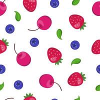 Berry print with strawberry, blueberry, cherry. Seamless pattern with summer berries vector