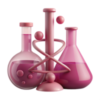 Pink Glass Beaker, Flask, and Tube 3D Render png