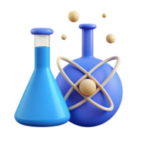 3D Render of Science Flasks and Atom png