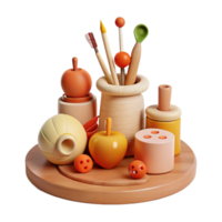3D Rendered Still Life with Wooden Objects png