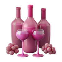Three Pink Wine Bottles with Wine Glasses and Grapes png