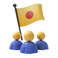 3D Render of People with a Yellow Flag with a Red Circle png