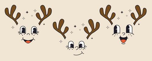 New Year's deer. Cartoon retro characters. illustration, isolated object. vector