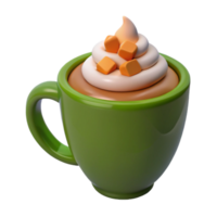 Whipped Cream and Caramel Topped Coffee in Green Mug png