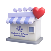 3D Render of a Small Store with a Heart on Top png