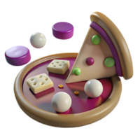 3D Illustration of a Pizza Slice with Cheese and Toppings png