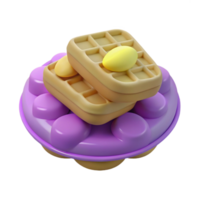 Stack of Buttered Waffles on Purple Plate png