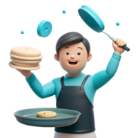 Smiling Chef Tossing Pancakes in the Air png