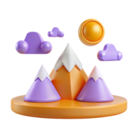 3D Render of a Mountain Range with Clouds and Sun png