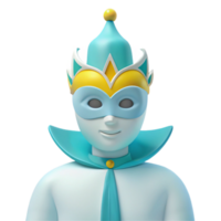 Smiling Cartoon Character Wearing a Blue and Yellow Mask and Crown png