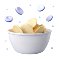 3D Render of a Bowl of Cookies with Flying Cookies png