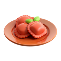3D Rendered Plate of Ravioli with Basil png