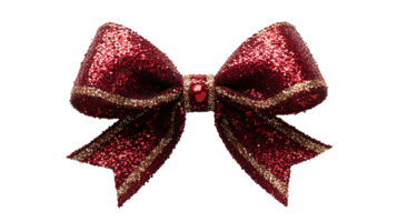 Sparkling Christmas bow set , top view, isolated on transparent background. Shiny and decorative bow with glittery texture, perfect for gift wrapping, holiday decorations, or festive digital design png