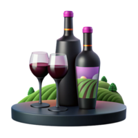 Wine Bottles and Glasses on a Table with Vineyard Background png