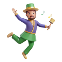 Joyful 3D Character with Bell, Dancing and Smiling png