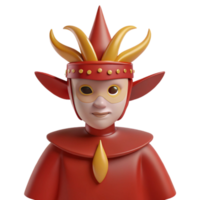3D Render of a Cartoon Character Wearing a Red and Gold Costume with a Mask and Pointy Ears png