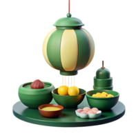3D Render of a Festive Table Setting with Green and Yellow Decorations png