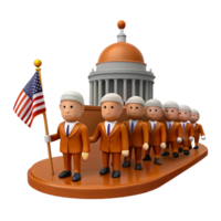 Group of Cartoon Figures in Suits Holding American Flag in Front of Building png