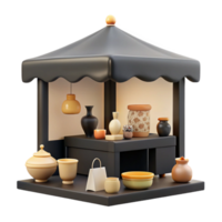 3D Rendered Market Stall with Ceramic Items png