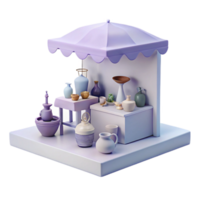 3D Render of a Small Market Stall with Various Pottery Items png