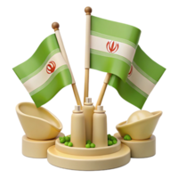 3D Rendered Flag Stand with Green Flags and Decorative Elements png