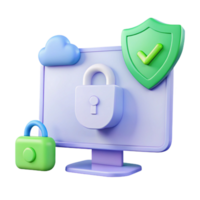 Secure Computer with Padlock, Shield, and Cloud Symbol png