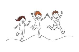 Children engaged in playful activities in a park, showcasing their happiness isolated continuous line art flat illustration on white background.. vector
