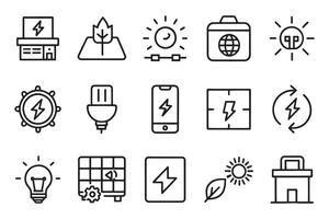 Battery, charging station, Plug-in, Solar panel, ecology related editable icon set isolated flat illustration white background. vector