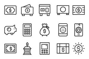 Bank Safe Deposit Box, Tips Jar, Pension Calculator related editable icon set isolated flat illustration white background vector