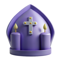 Purple 3D Render of a Religious Symbol with Candles and a Cross png