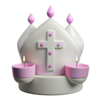 3D Render of a White Hat with a Cross and Candles png