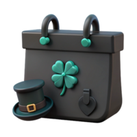 3D Render of a Black Bag with a Clover and a Hat png